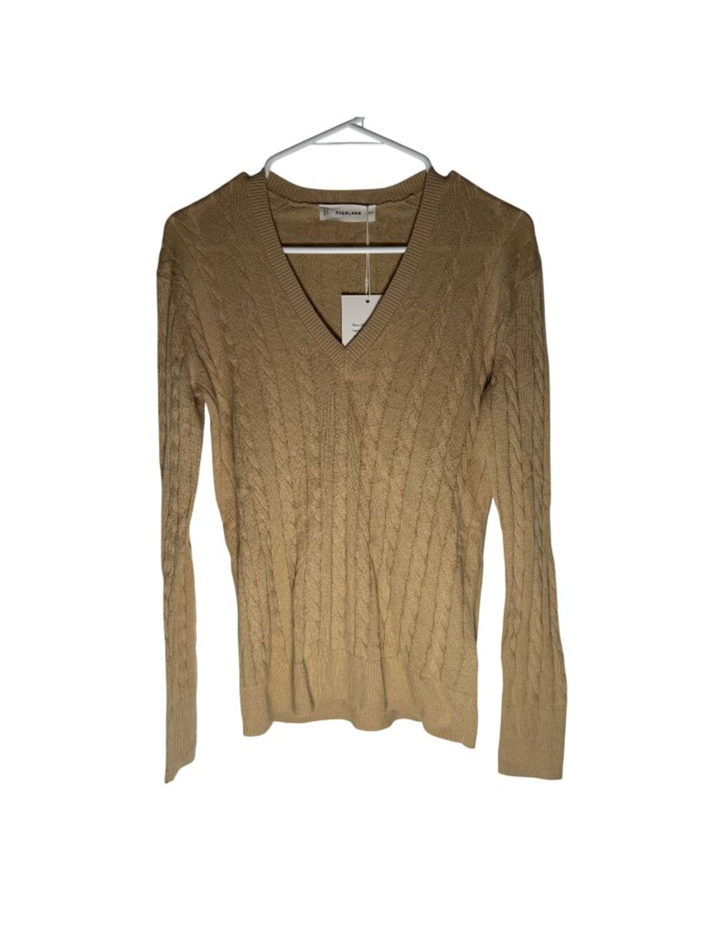 Everlane Cloud Cable V-Neck Sweater Women's Size XXS in Tan New With Tags!
